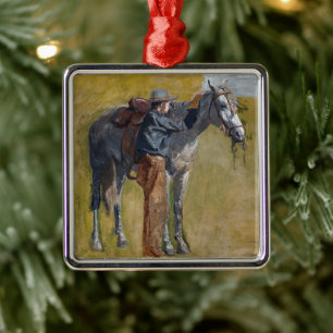 American Badlands: Old West Cowboy with Horse Metal Tree Decoration