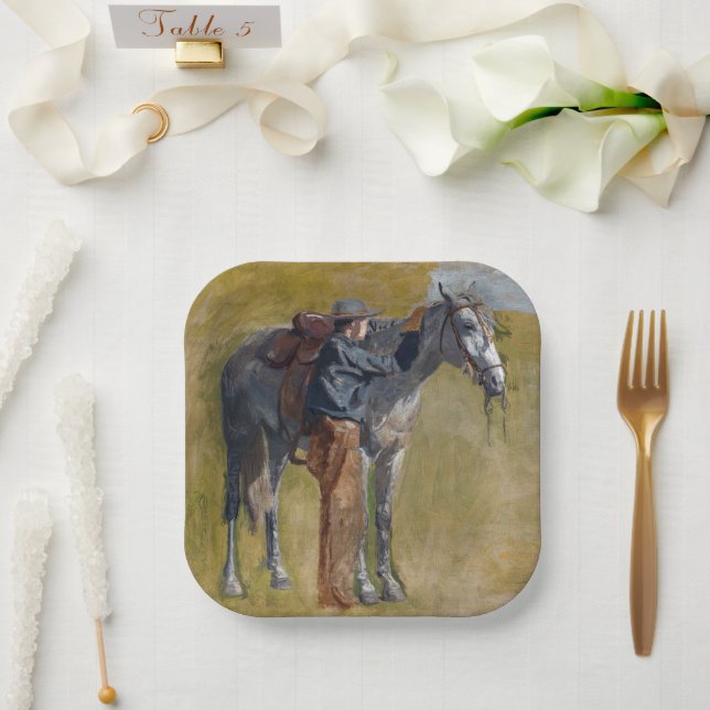 American Badlands: Old West Cowboy with Horse Paper Plate (Wedding)