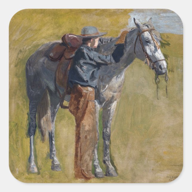 American Badlands: Old West Cowboy with Horse Square Sticker (Front)