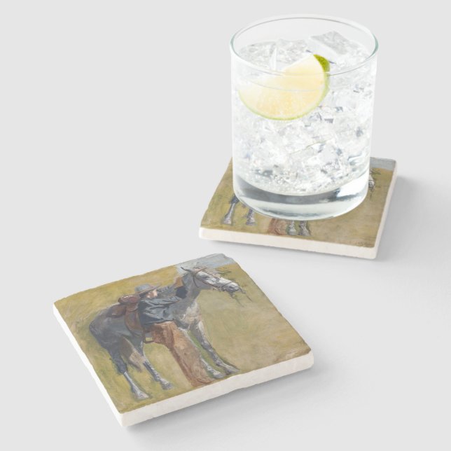 American Badlands: Old West Cowboy with Horse Stone Coaster (Side)