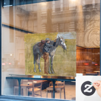 American Badlands: Old West Cowboy with Horse Window Cling