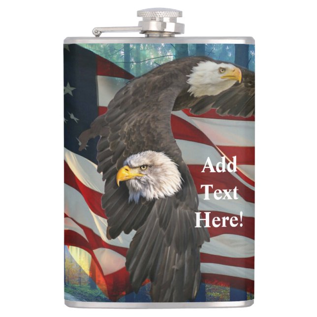 American Bald Eagle American Flag Hip Flask (Front)