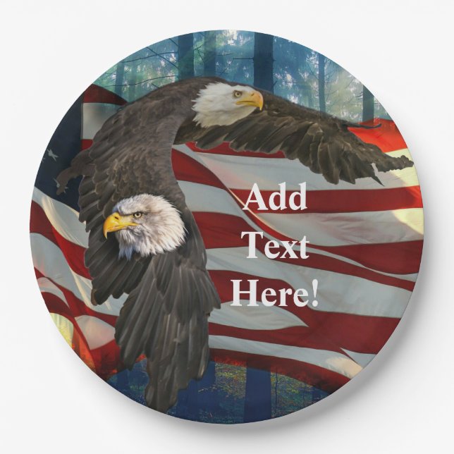 American Bald Eagle American Flag Paper Plate (Front)