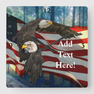 American Bald Eagle American Flag Square Wall Clock