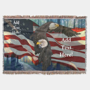American Bald Eagle American Flag Throw Blanket