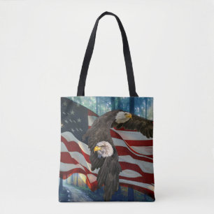 American Bald Eagle American Flag Tote Bag