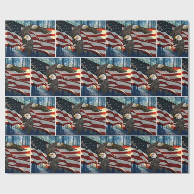 American Bald Eagle American Flag Wrapping Paper (Flat)