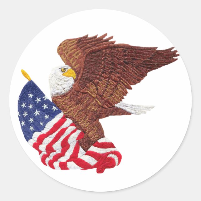 American Bald Eagle and American Flag Classic Round Sticker (Front)