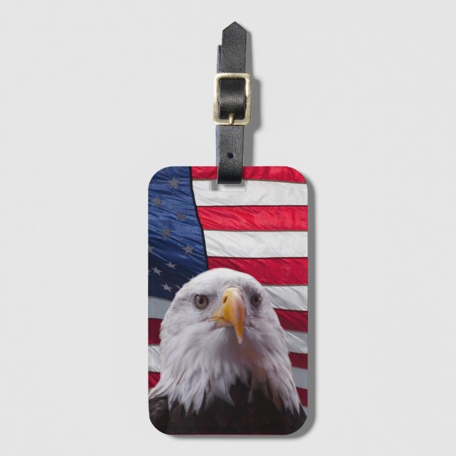 American Bald eagle and American Flag Luggage Tag (Front Vertical)