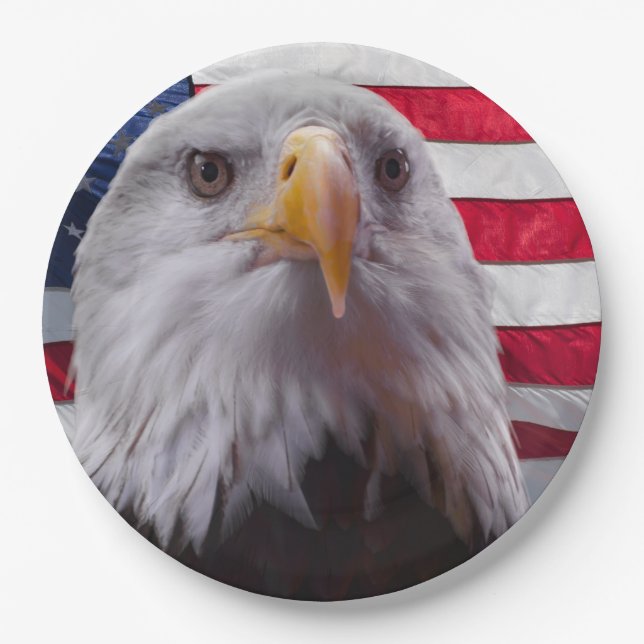 American Bald eagle and American Flag Paper Plate (Front)