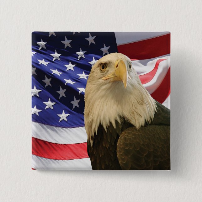 American Bald Eagle and Flag 15 Cm Square Badge (Front)