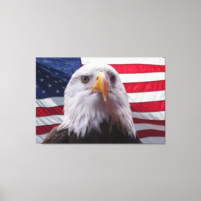 American bald eagle and Flag Canvas Print (Front)