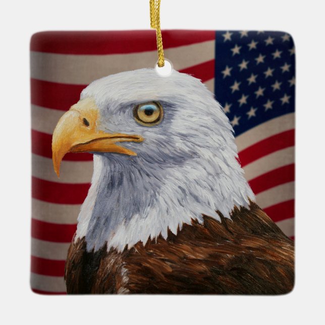 American Bald Eagle and Flag Ceramic Tree Decoration (Front)