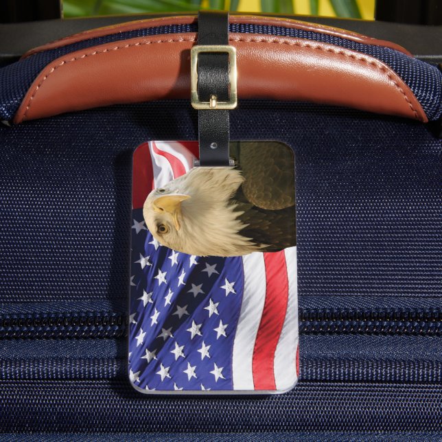 American Bald Eagle and Flag Luggage Tag (Front Insitu 2)