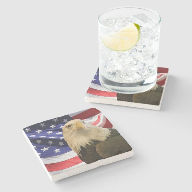 American Bald Eagle and Flag Stone Coaster (Side)