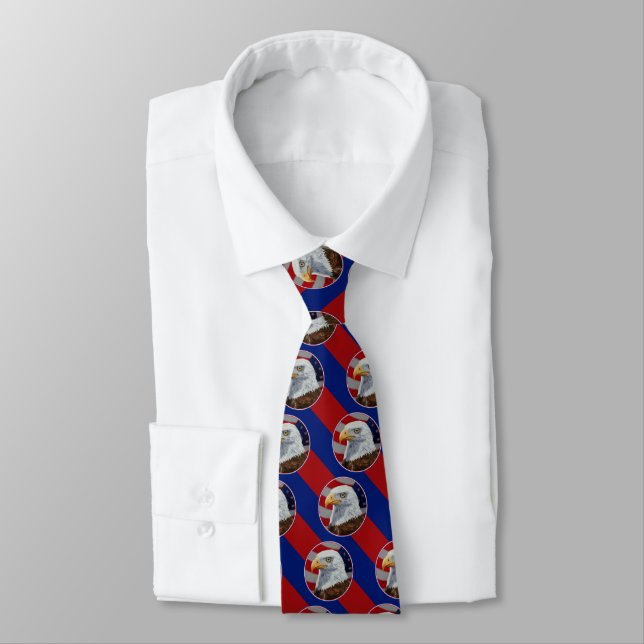 American Bald Eagle and Flag Striped Tie (Tied)