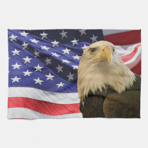 American Bald Eagle and Flag Tea Towel