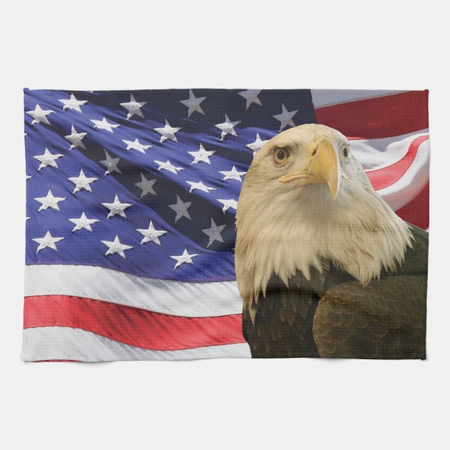American Bald Eagle and Flag Tea Towel (Horizontal)