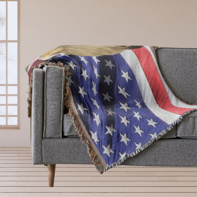 American Bald Eagle and Flag Throw Blanket (American Bald Eagle and Flag Throw Blanket)