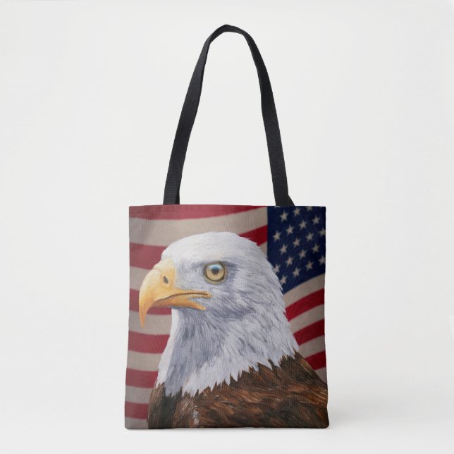 American Bald Eagle and Flag Tote Bag (Front)