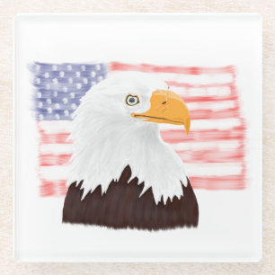 American Bald Eagle and Flag - transparent. Glass Coaster