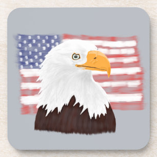 American Bald Eagle and Flag - transparent on grey Coaster