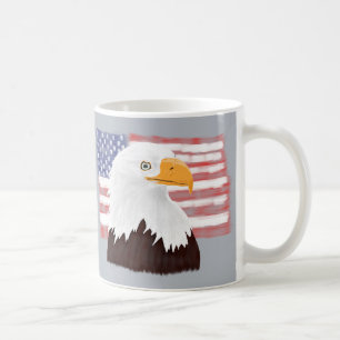 American Bald Eagle and Flag - transparent on grey Coffee Mug