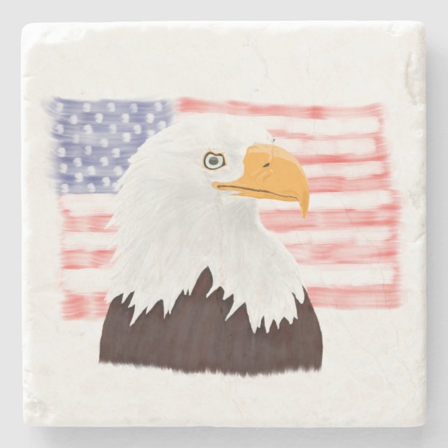 American Bald Eagle and Flag - transparent. Stone Coaster (Front)