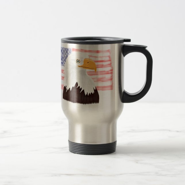 American Bald Eagle and Flag - transparent. Travel Mug (Right)