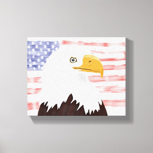 American Bald Eagle and Flag - transparent white.  Canvas Print (Front)