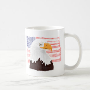 American Bald Eagle and Flag - transparent white. Coffee Mug