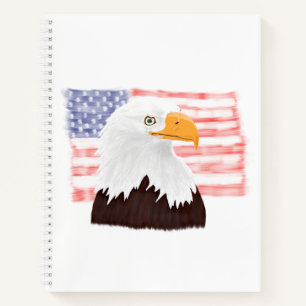 American Bald Eagle and Flag - transparent white. Notebook