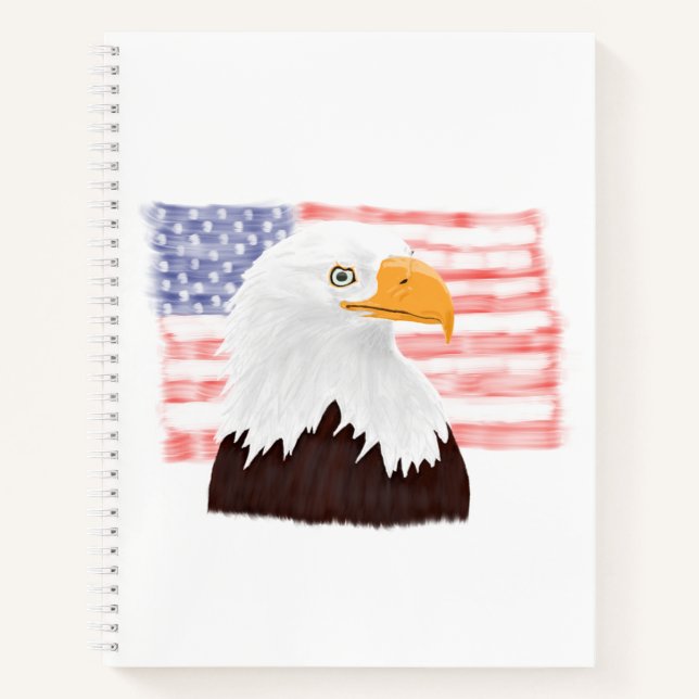 American Bald Eagle and Flag - transparent white.  Notebook (Front)