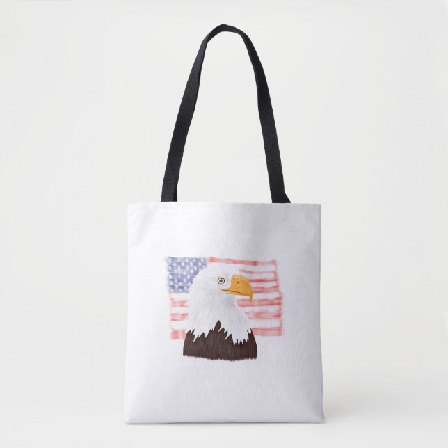American Bald Eagle and Flag - transparent white. Tote Bag (Front)