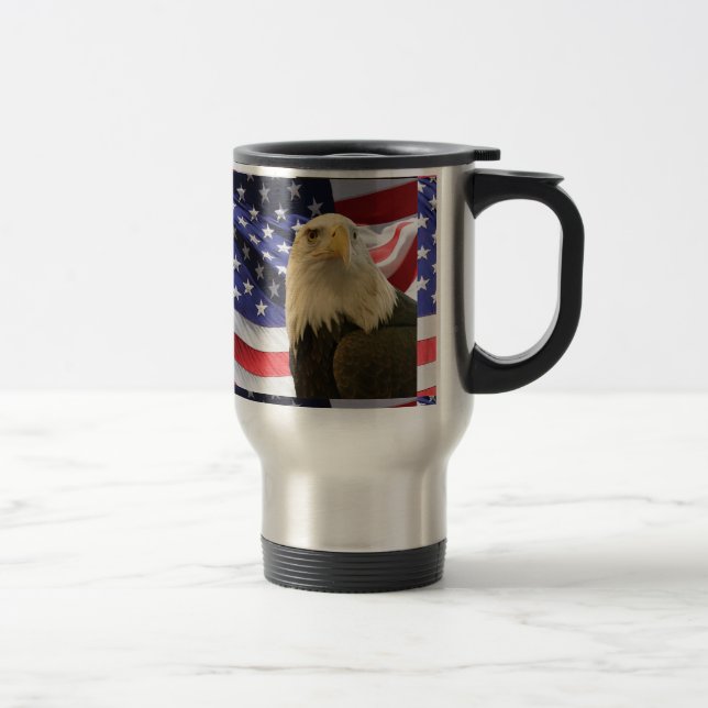 American Bald Eagle and Flag Travel Mug (Right)