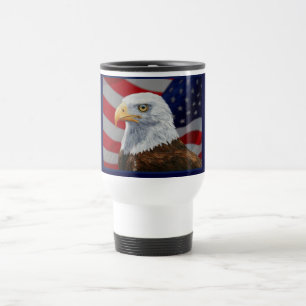 American Bald Eagle and Flag Travel Mug
