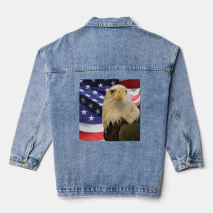 American Bald Eagle and Flag Womens Denim Jacket