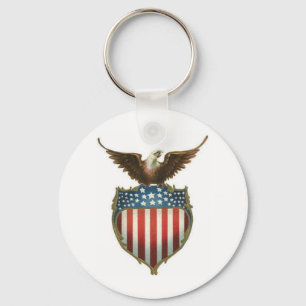 American Bald Eagle atop the stars and stripes Key Ring