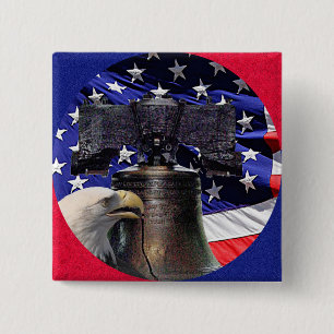 American Bald Eagle, Bell and Flag 15 Cm Square Badge