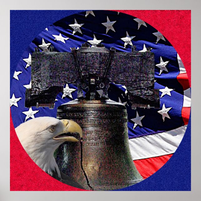 American Bald Eagle, Bell and Flag Poster XLG Size (Front)