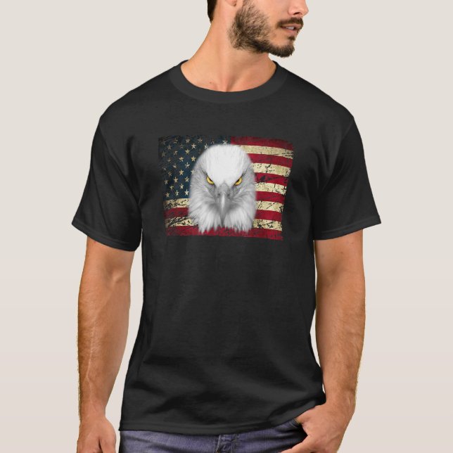 American Bald Eagle Eyes Eagle Flying Usa Flag Pat T-Shirt (Front)