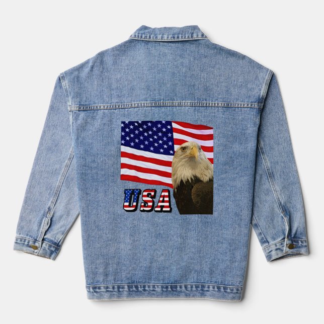 American Bald Eagle, Flag, USA Flag Womens Denim Jacket (Back)
