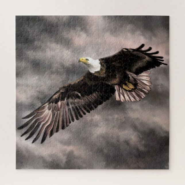 American Bald Eagle Flying in Storm Clouds Drawing Jigsaw Puzzle (Vertical)