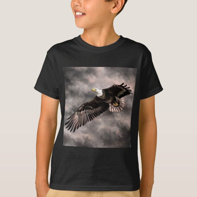 American Bald Eagle Flying in Storm Clouds  T-Shirt (Front)
