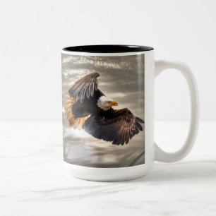American Bald Eagle Flying Over Ocean Two-Tone Coffee Mug
