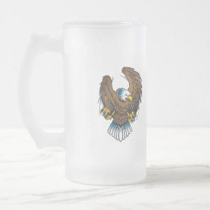 American Bald Eagle Frosted Glass Beer Mug