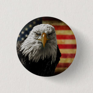 American Bald Eagle on Grunge Flag 3 Cm Round Badge