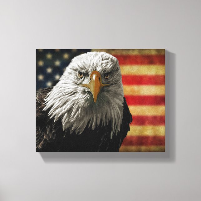 American Bald Eagle on Grunge Flag Canvas Print (Front)