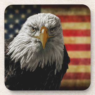American Bald Eagle on Grunge Flag Coaster