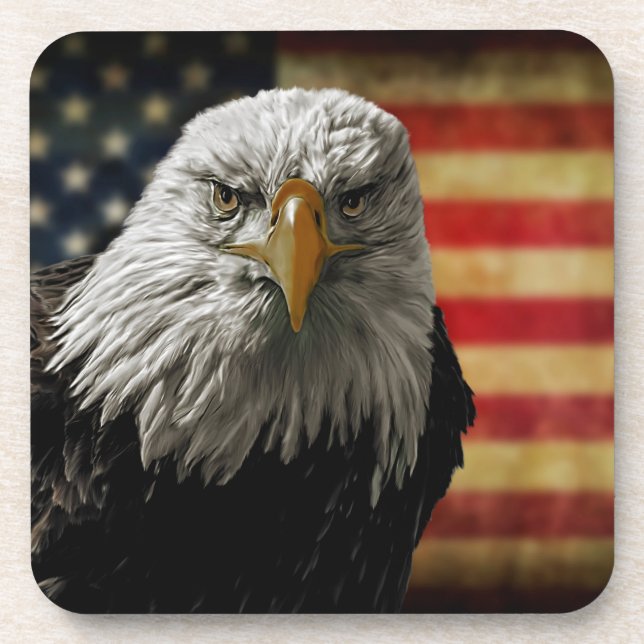 American Bald Eagle on Grunge Flag Coaster (Front)